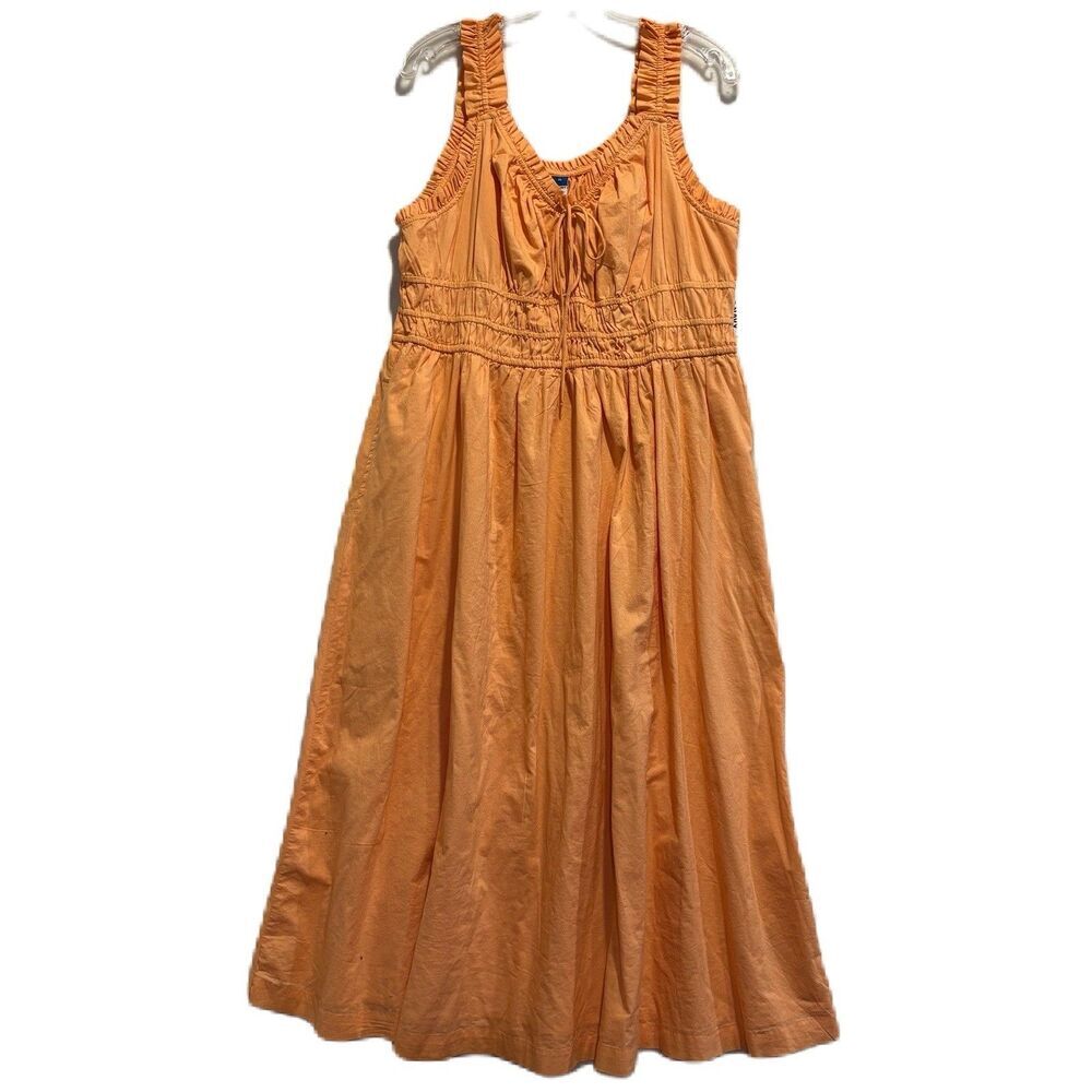 Old Navy 100% Cotton Orange Pocket Channel Waist Midi Tank Sun Dress XL NWT